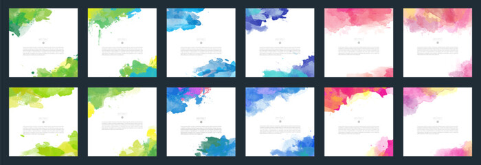 Wall Mural - colorful vector watercolor background template set for brochure, poster or flyer