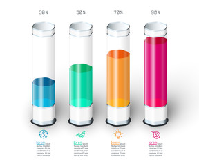 Wall Mural - Bars chart infographics with colorful 3d glass tube.