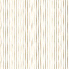 gold thin hand drawn wavy uneven vertical stripes on white backrgound vector seamless pattern. class