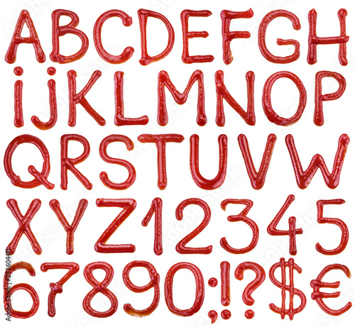 Fotografía Letters of the alphabet written ketchup sauce.