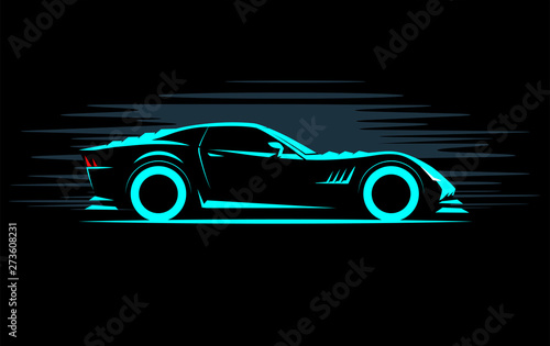 Dekoracja na wymiar  stylizowany-prosty-rysunek-sportowy-super-samochod-coupe-widok-z-boku-na-ciemnym-tle