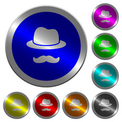 Poster - Incognito with mustache luminous coin-like round color buttons