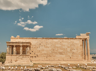 is a temple made from Pentelic marble located on the Acropolis area in a sunny day in the capital of Greece - Athens - travel destination concept