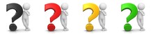 Question Mark 3d Black Red Golden Yellow Green Interrogation Point Queries Standing Thinking Asking Stick Man Person Sign Multi Colored Symbols Icon Set Isolated On White Background