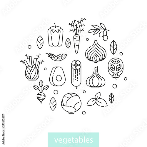 Line vector vegetables icons design element Canvas Print