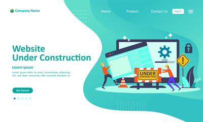 Website is Under Construction concept, A team Fixing web system, updating the server by developers  Suitable for web landing page, ui, mobile app, banner template. Vector Illustration 