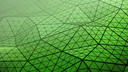 Wall Mural - Distorted green low poly shape. Futuristic polygonal structure with lines. Modern abstract motion background. Seamless loop 3D render animation 4k UHD 3840x2160