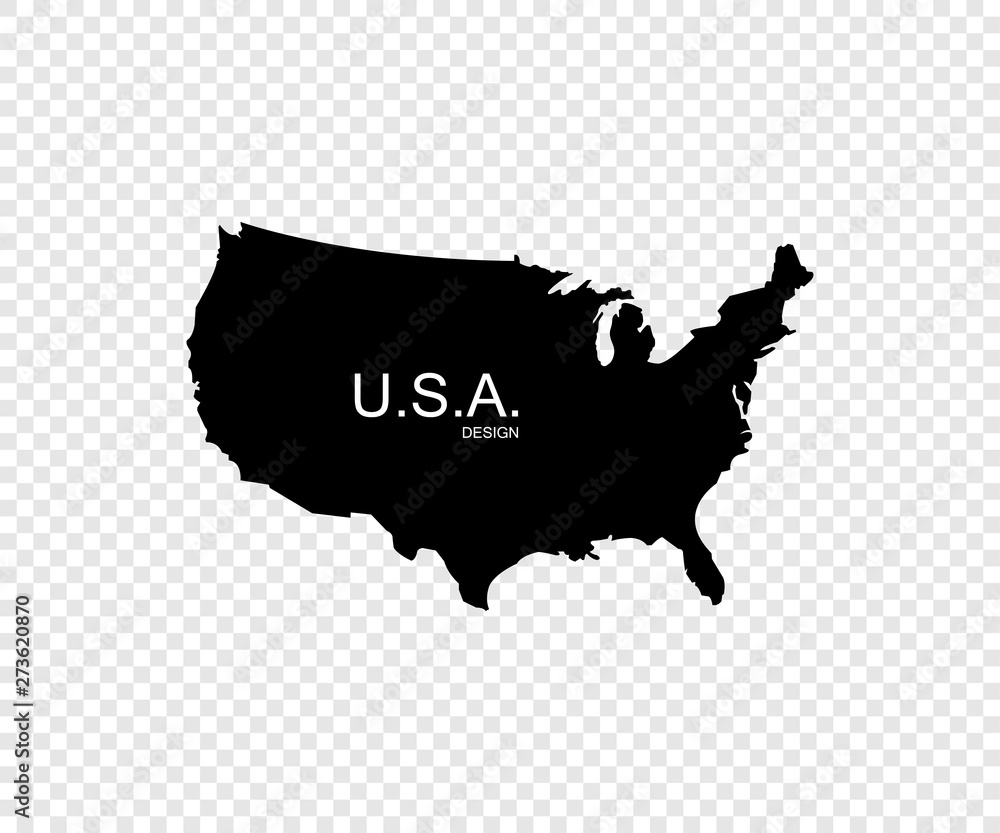 Black USA map. America map design isolated on transparent background ...