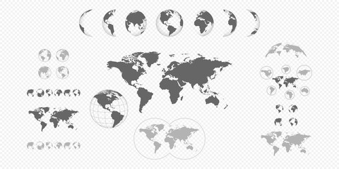 Wall Mural - earth map collection. black earth globes icons isolated on transparent background