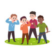 © MicroOne - Angry kids. Bad boys confronting and bullying smaller children vector illustration. Boy bully behavior, kids aggressive