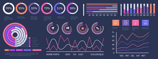 Sticker - Infographic dashboard. Vector interface presentation elements set. Illustration of dashboard interface presentation, infographic and statistic