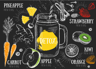 Juice menu, hand drawn. Smoothie.