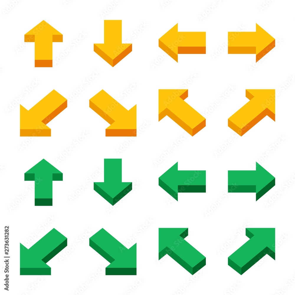 isometric arrow icon set,flat icon style,vector and illustration Stock ...