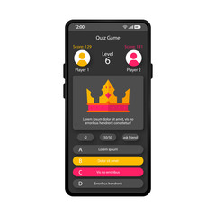 Online quiz game smartphone interface vector template