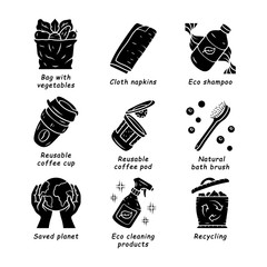 Sticker - Zero waste swaps handmade glyph icons set