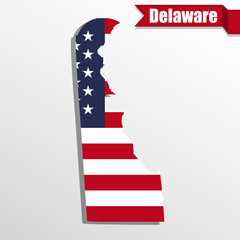 Canvas Print - Delaware State map with US flag inside and ribbon