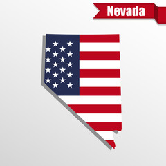 Canvas Print - Nevada State map with US flag inside and ribbon