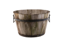 Vintage Wooden Flowerpot Isolated On White Background With Clipping Path