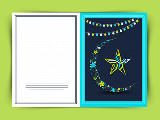 Sticker - Greeting card with moon and star for Eid.