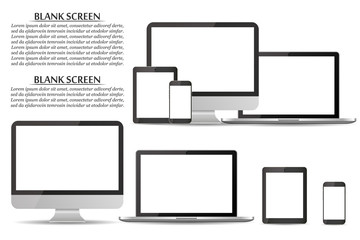 Wall Mural - Set of blank screens. Computer monitor, laptop, tablet, smartphone