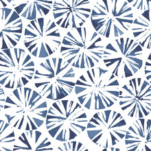 Shibori Style Blooms. Indigo Blue Abstract Seamless Vector Pattern