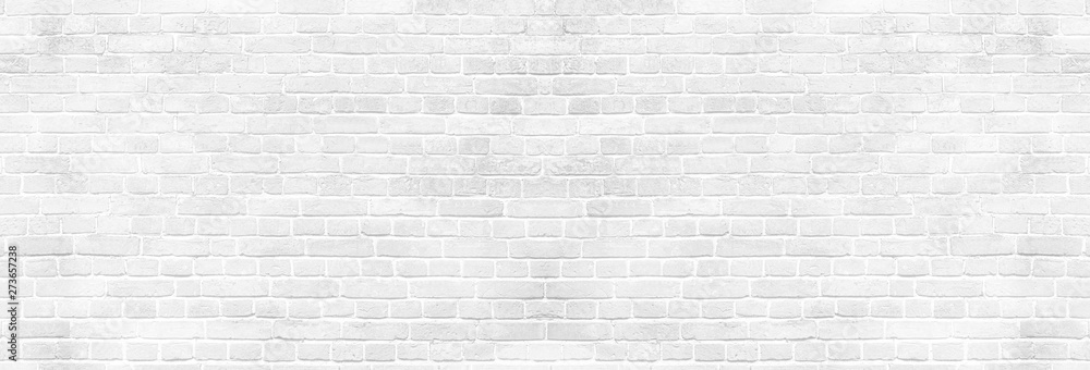 Panoramic background of wide white brick wall texture. Home or office ...