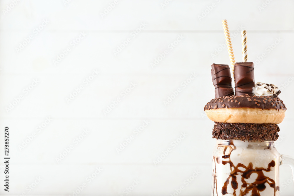 Delicious freak shake on white background