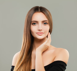 Cheerful model woman with brown hair portrait