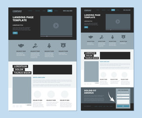 landing wireframe. internet web page ui template menu navigation video gallery and footer informatio