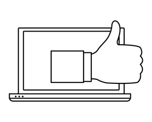 Poster - computer screen techonology icon cartoon in black and white