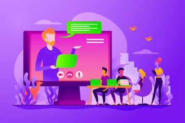 Wall Mural - webinar and employees training. distance education, video tutorial. online business conference, meet