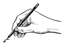 Male Hand Draws A Sketch On The Pencil