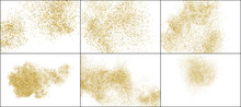 Set Of Gold Glitter Texture Isolated On White. Golden Explosion Of Confetti. Amber Particles Color. Celebratory Background. Vector Illustration, EPS 10.