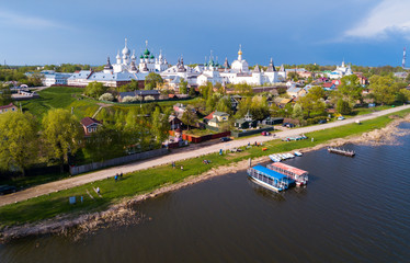 Aerial view of  district of Rostov-on-don on riverside with church