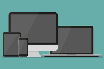Leinwandbilder - Modern technology device in a flat design. Monitor, laptop, tablet, smartphone