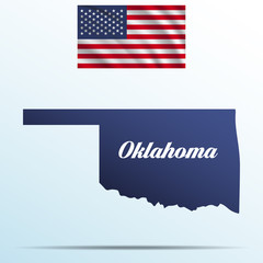 Aufkleber - Oklahoma state with shadow with USA waving flag
