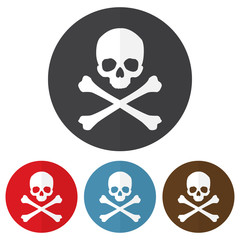 Set of skull and crossbones icon on a colorful circles. Vector illustration