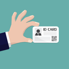 Hand holding the id card. Vector illustration flat design.