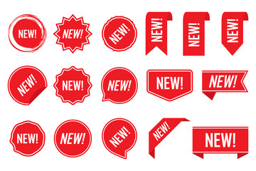 Sticker - New labels, red isolated on white background, vector illustration