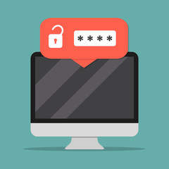 Aufkleber - Computer monitor with unlocked password in a flat design