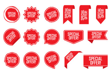 Poster - Special offer tag set in red. Vector illustration
