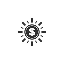 Dollar Coin With Sun Ray Icon In Simple Design. Vector Illustration