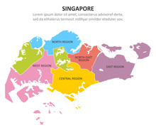 Singapore Multicolored Map With Regions. Vector Illustration