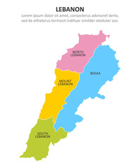 Poster - Lebanon multicolored map with regions. Vector illustration