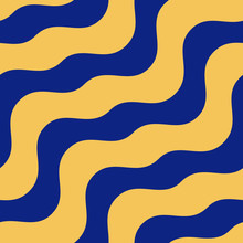 Vector Abstract Wavy Seamless Pattern. Navy Blue And Yellow Waves Background