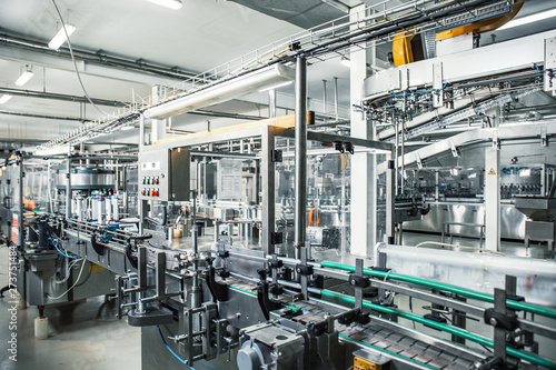 Fotomural Industrial factory interior with equipment, conveyor line and steel tools, indus