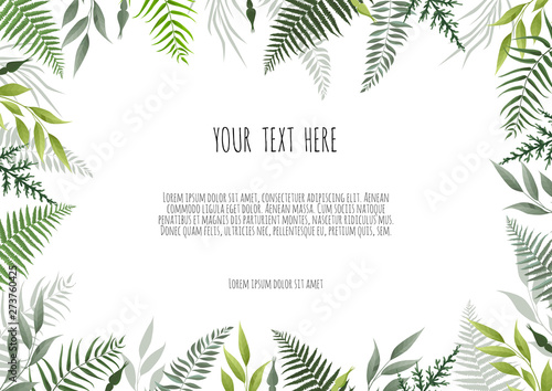 Green leaves border isolated on white background.