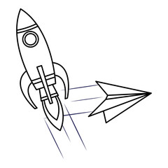 Sticker - rocket and a paper airplane icon in black and white