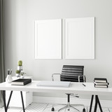 Fototapeta Panele - Poster, wall mock up in home interior background, home office, Scandinavian style, 3d render