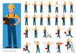 © yindee - Set of Builder people working character vector design. Presentation in various action with emotions, running, standing and walking.